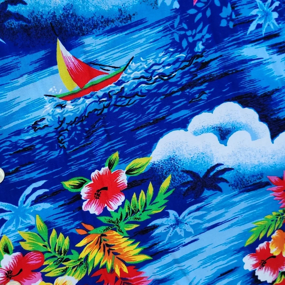 POLO RALPH LAUREN‎ Caldwell Vintage Blue Pink Floral Beach XL SS Hawaiian Shirt